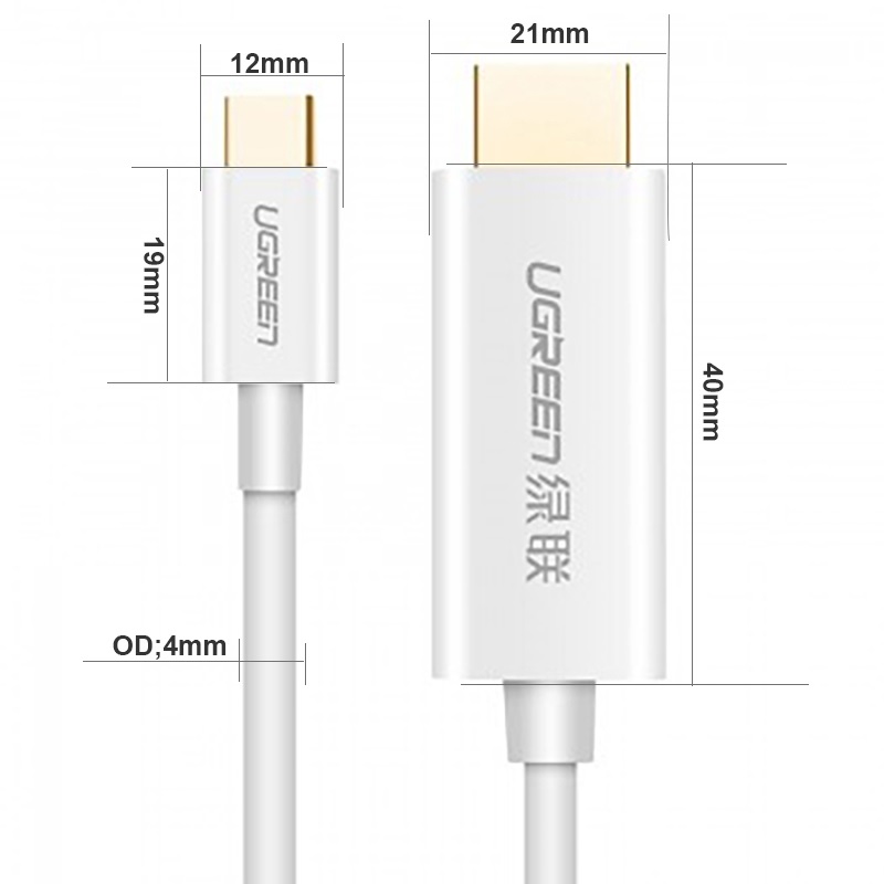 Cáp chuyển đổi USB TypeC sang HDMI 4K30HZ, có chíp, 1,5M Ugreen 30841, màu trắng xám